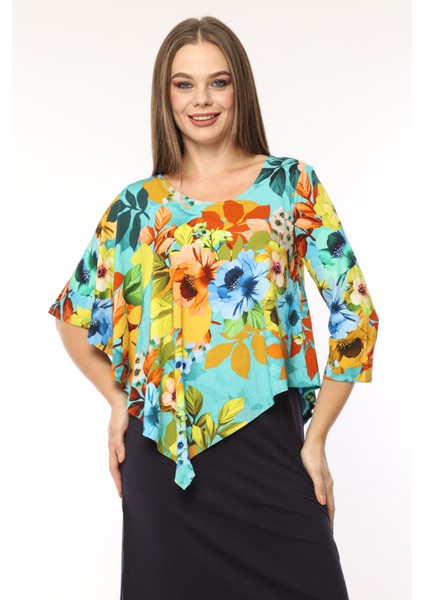 Kadın Desenli Şal Yaka Viskon Curve Büyük Beden Spor Şık Çiçekli Midi Boy Elbise indirimleri