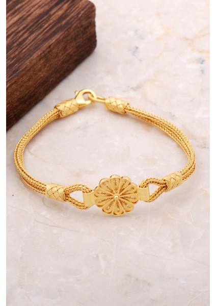 Telkari Kazaziye Işlemeli Altın Yaldızlı Gümüş Bileklik 3324