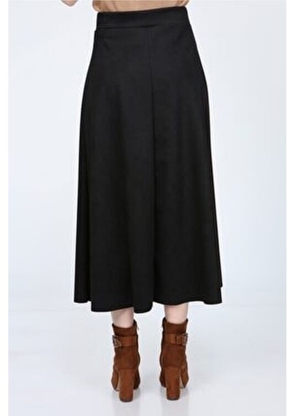 Kadın Siyah Yüksek Bel Süet Düz Mevlana Etek Uzun ve Şık Tasarım