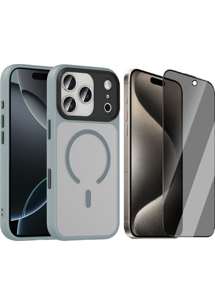 iPhone 17 Pro Kılıf Mat Arka Yüzey Wireless Şarj Özellikli Zore Sio M-Safe Kapak + Hayalet Ekran Koruyucu