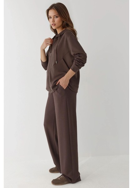 Kadın Modal Touch Fermuarlı Kapşonlu Sweatshirt Brown modelleri