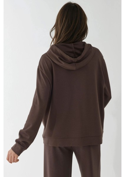 Kadın Modal Touch Fermuarlı Kapşonlu Sweatshirt Brown fırsatları