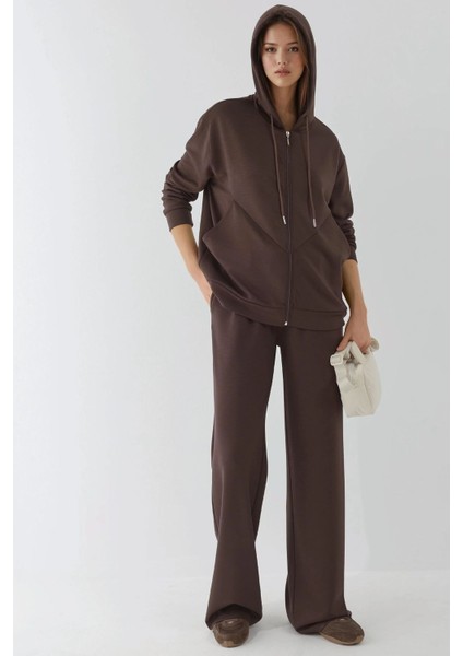 Kadın Modal Touch Fermuarlı Kapşonlu Sweatshirt Brown indirimleri