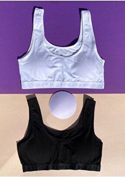2 Adet Pedli Kalın Ip Askılı Pamuklu Siyah ve Beyaz Renk Kadın Büstiyer