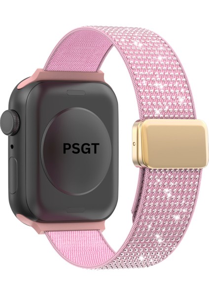 Lüks Sparkle Elmas Manyetik Kayış Apple Watch 1/2/3/4/5/6/se/7/8/9 38/40/41MM -S10(42MM) Kumaş Taşlı