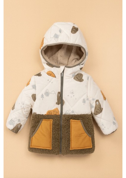 Sevimli Ayı ve Fil Desenli,kapüşonlu ,içi Yumuşak Kürk Astarlı, Cepli, Su Geçirmez,çocuk Kışlık Mont