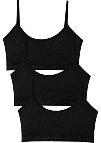 Genç Kız Pedli Yarım Atlet Büstiyer Düz Dokuma Kapsız 3'lü Set Siyah