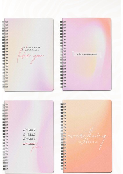 A5 Spiralli Okul Defteri 120 Sayfa 4’lü Set, 2 Çizgili - 2 Kareli Defter, Notebook, Ders Programlı