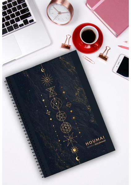 A5 Spiralli Defter 2'li Set Çizgili 96 Sayfa Karton Kapak Houmai Mistik ve Umay Zodyak modelleri