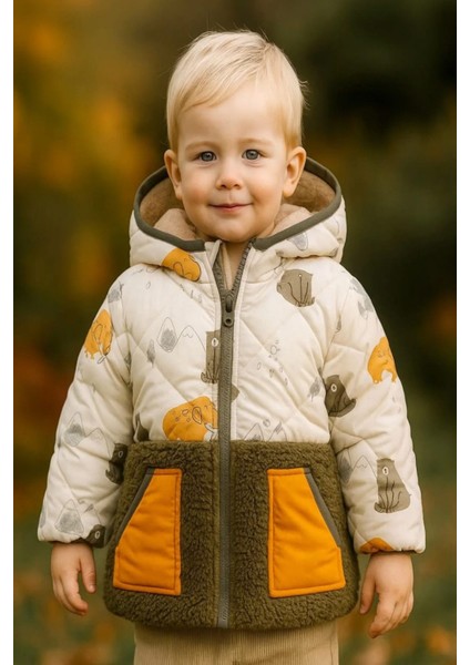 Sevimli Ayı ve Fil Desenli,kapüşonlu ,içi Yumuşak Kürk Astarlı, Cepli, Su Geçirmez,çocuk Kışlık Mont indirimleri