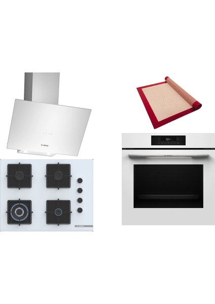 Beyaz 3 Lü Ankastre Set 359 ( HJG852YW0T - POH7C2P30O - DWK64PJ20T ) 67CM Wok Bek Ocak - 3D Fry Hava ile Kızartma - Pişirme Matı ile Birlikte