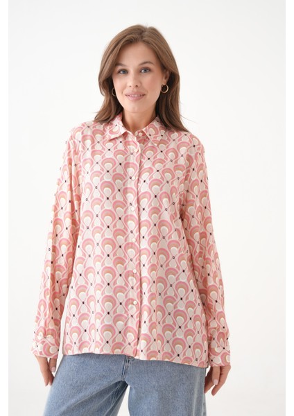 Kadın Tesettüre Uygun Desenli Uzun Kol Pamuk Şık Büyük Beden Desenli Curve Rahat Gömlek fiyatları