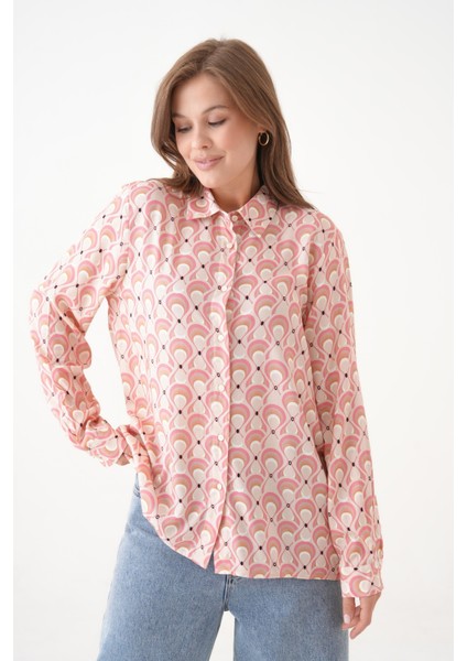 Kadın Tesettüre Uygun Desenli Uzun Kol Pamuk Şık Büyük Beden Desenli Curve Rahat Gömlek fırsatları