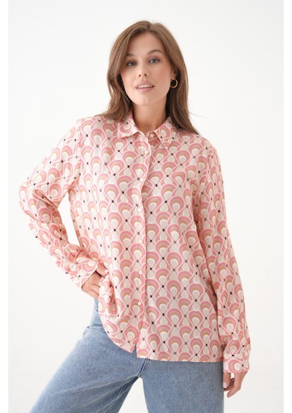 Kadın Tesettüre Uygun Desenli Uzun Kol Pamuk Şık Büyük Beden Desenli Curve Rahat Gömlek indirimleri
