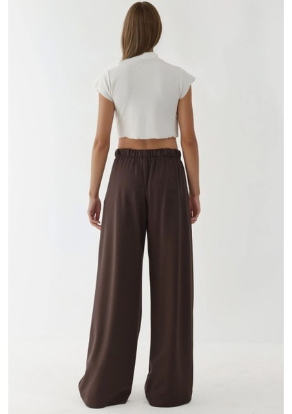 Kadın Modal Touch Pile Detaylı Geniş Paça Pantolon Kestane Kahvesi fiyatları