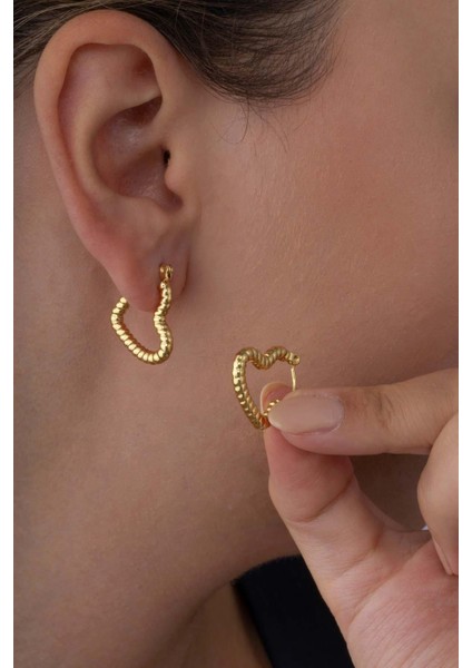 Burgu Model Kalp Altın Kaplama Çelik Kadın Küpe