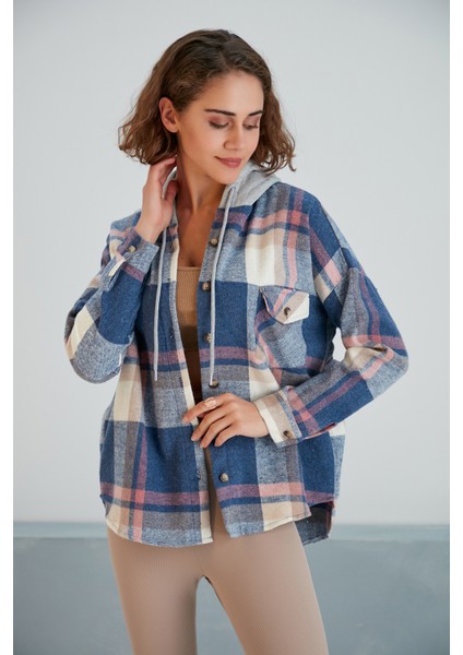 Kadın Çok Renkli Soft Mavi Oduncu Oversize Ceket Gömlek