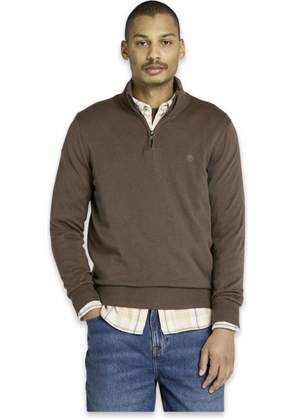 TB0A2BMX Williams River Cotton Yd 1/4 Zip Sweater Kahverengi Erkek Sweatshirt