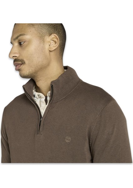 TB0A2BMX Williams River Cotton Yd 1/4 Zip Sweater Kahverengi Erkek Sweatshirt modelleri