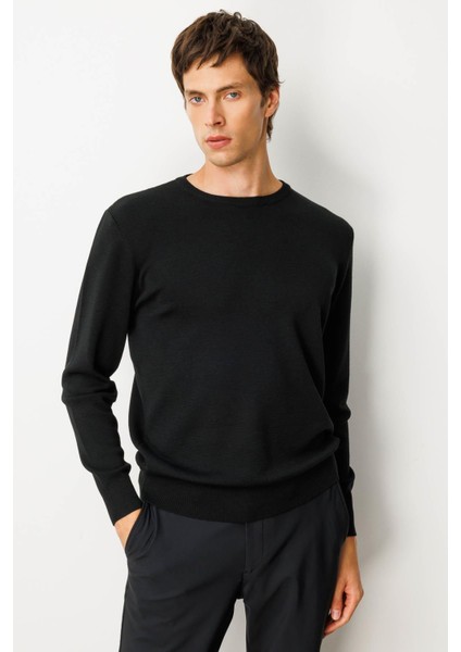 Erkek Sıfır Yaka Çelik Örgü Yün Kazak Siyah