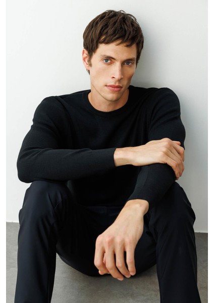 Erkek Sıfır Yaka Çelik Örgü Yün Kazak Siyah fiyatları