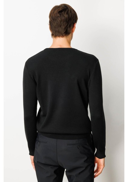 Erkek Sıfır Yaka Çelik Örgü Yün Kazak Siyah modelleri