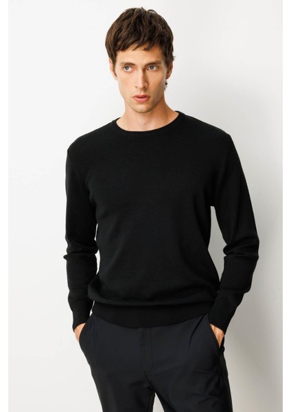 Erkek Sıfır Yaka Çelik Örgü Yün Kazak Siyah fırsatları