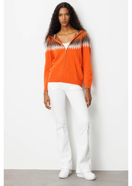 Kadın Kapüşonlu Robası Baklavalı Hırka Portakal indirimleri