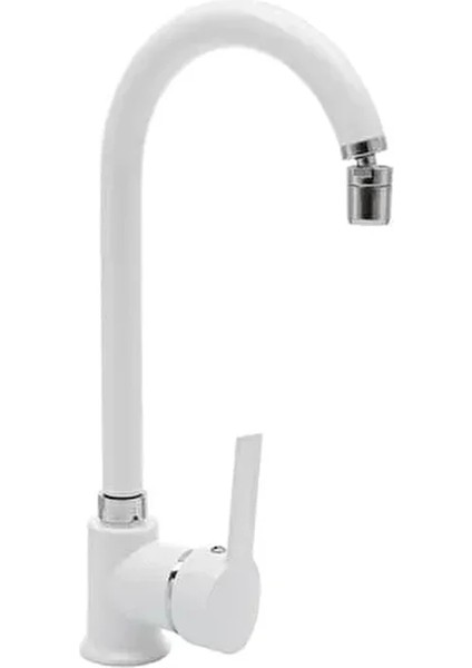 Beyaz T-Max Pirinç 360° Oynar Başlıklı Mutfak Evye Bataryası