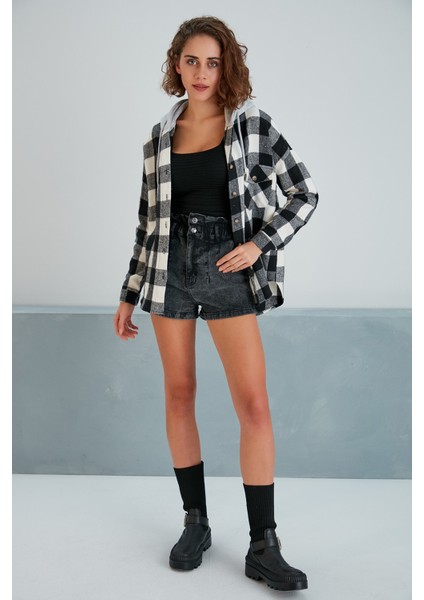 Kadın Siyah Beyaz Oduncu Oversize Ceket Gömlek fiyatları