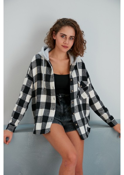 Kadın Siyah Beyaz Oduncu Oversize Ceket Gömlek indirimleri