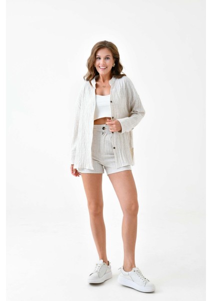 Kadın Pamuk Keten Baharlık Asimetrik Kesim Oversize Spor Şık Dokulu Ceket Gömlek fiyatları