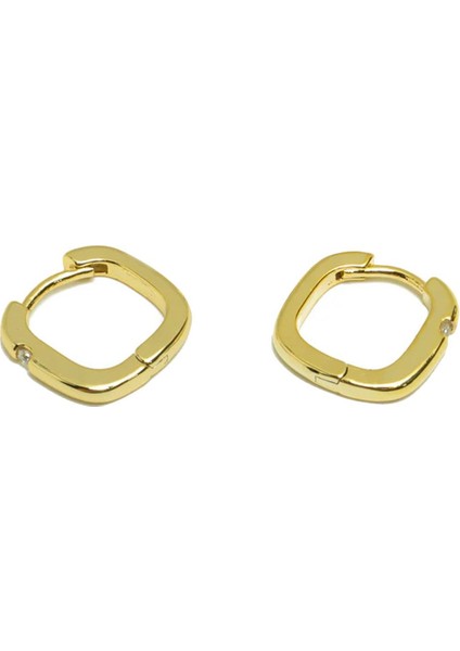 18K Altın Kaplama Mini Zarif Tektaş Kare Halka Küpe fiyatları