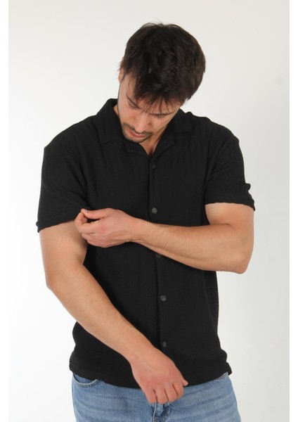 4177 Apaç Yaka Örgü Desen Gömlek