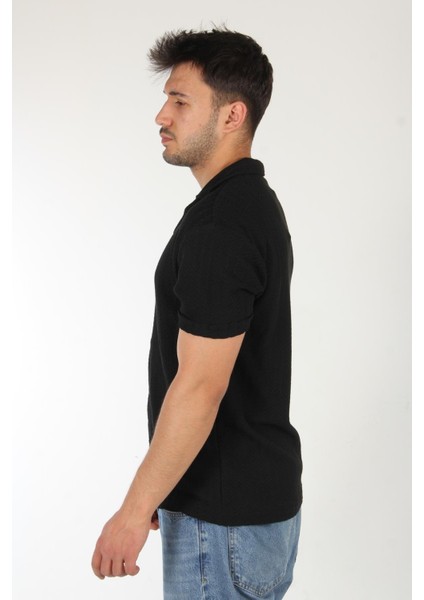 4177 Apaç Yaka Örgü Desen Gömlek