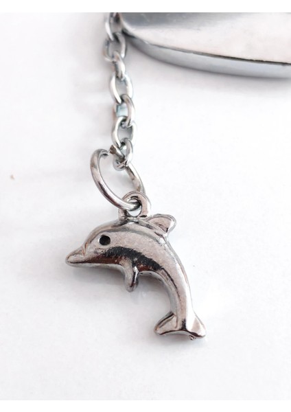 Üzeri Taşlı Kalp ve Zincir Ucunda Yunuslu Metal Anahtarlık modelleri