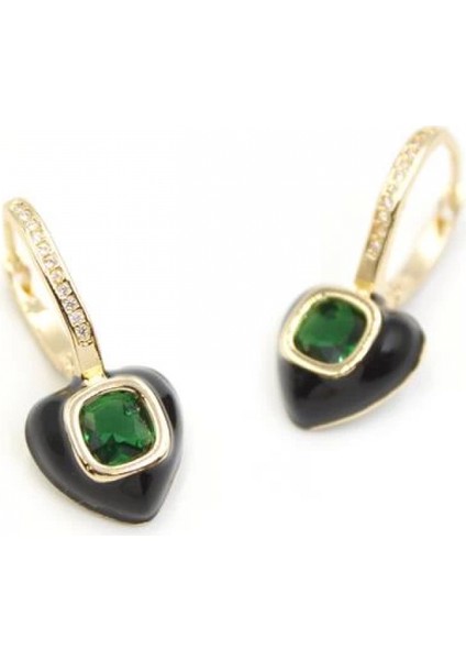 Mineli Kalp Küpe - Yeşil