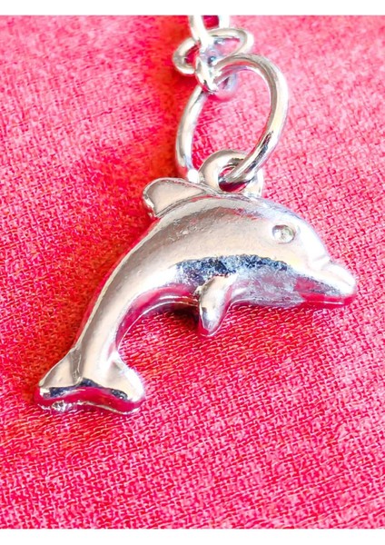 Üzeri Taşlı Kalp ve Zincir Ucunda Yunuslu Metal Anahtarlık