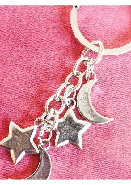 Ay ve Yıldızlardan Oluşan Metal Anahtarlık