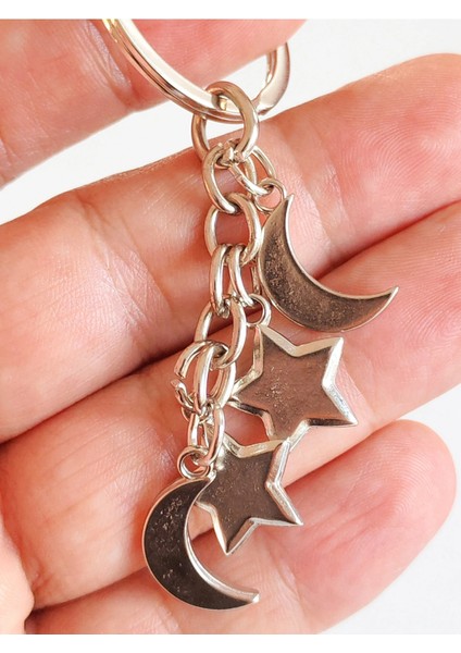 Ay ve Yıldızlardan Oluşan Metal Anahtarlık