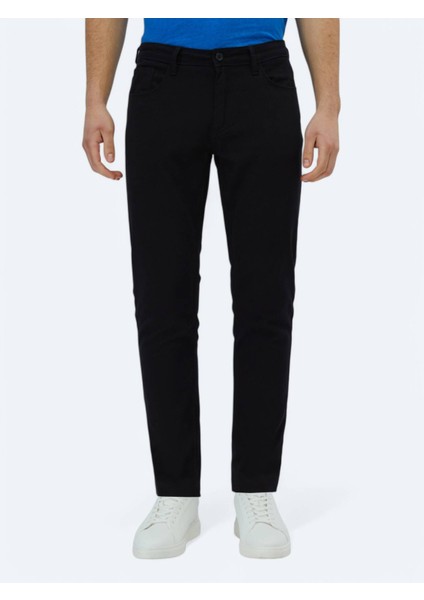 Siyah Düz Dokuma Slim Fit Casual Pamuk Karışımlı Pantolon fiyatları