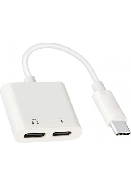 Htc 10 Evo Ile Uyumlu Çift Type-C Portlu Şarj ve Kulaklık Adaptörü