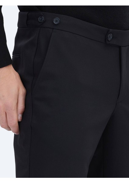 Siyah Dokuma Regular Fit Smart Casual Pamuk Karışımlı Pantolon modelleri