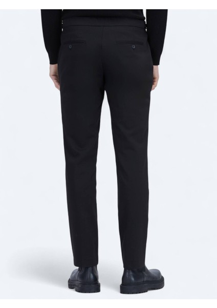 Siyah Dokuma Regular Fit Smart Casual Pamuk Karışımlı Pantolon fırsatları