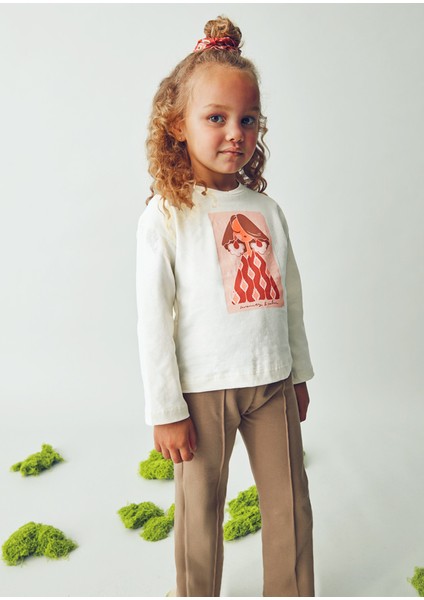 Kız Çocuk 2’li Set (4-10 Yaş) – Krem Renk Baskılı Pamuk Bluz ve Çiçek Desenli Tokalı Set fiyatları