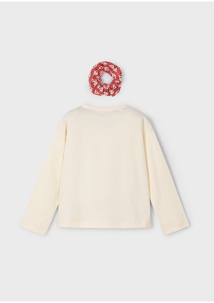 Kız Çocuk 2’li Set (4-10 Yaş) – Krem Renk Baskılı Pamuk Bluz ve Çiçek Desenli Tokalı Set indirimleri
