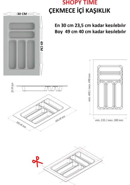 Çekmece Içi Kaşıklık Kepçelik Düzenleyici 30X49 cm (23,5X40 cm Kadar Kesilebilir ) modelleri