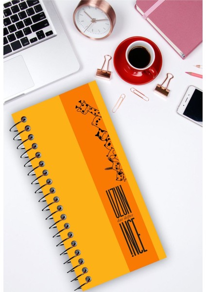 Uzun Ince Dar Defter Koleksiyonu / Kalın Karton Kapak Çizgisiz Spiralli 21X10 Cm. 96 Sayfa