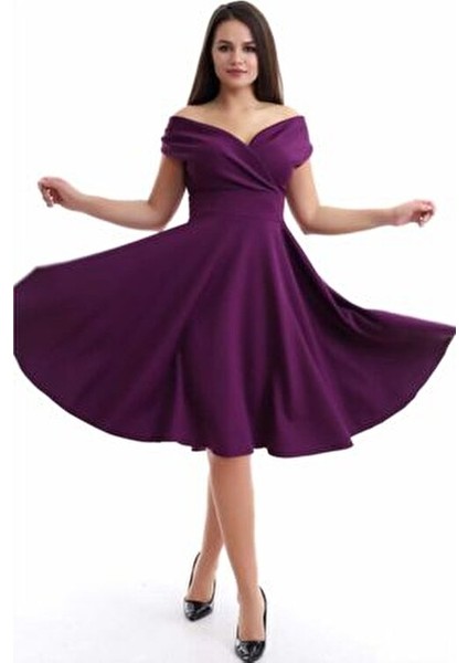 Mürdüm Kayık Yaka Elbise F107