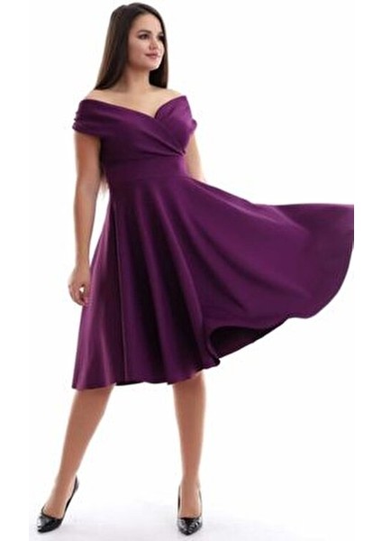 Mürdüm Kayık Yaka Elbise F107 fiyatları